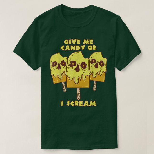 Camiseta Dê-me um doce ou Gritar Dia de as Bruxas engraçado (Frente do Design)