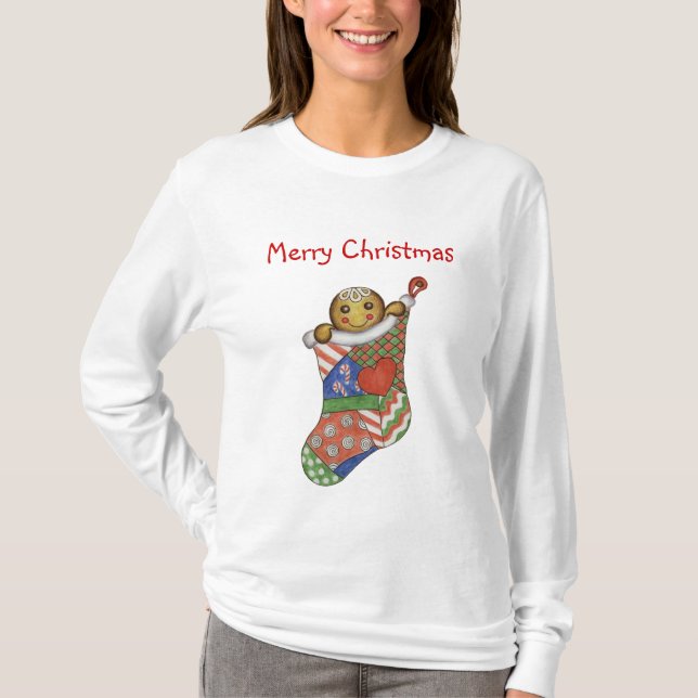 Camiseta de Meia de Natal de Pão de Mel (Frente)
