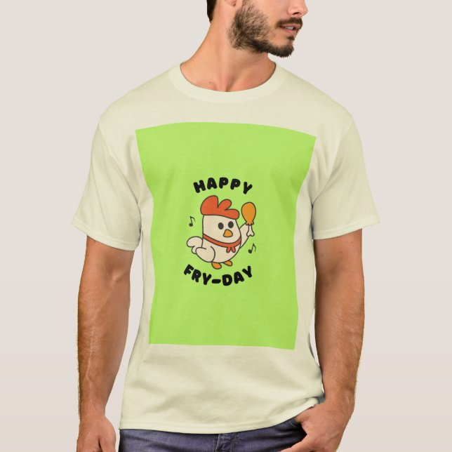 Camiseta de meia manga com frango fofo. (Frente)