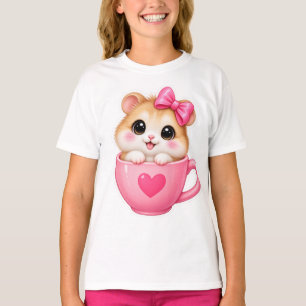 Camiseta de menina com hamster fofo em xícara de c