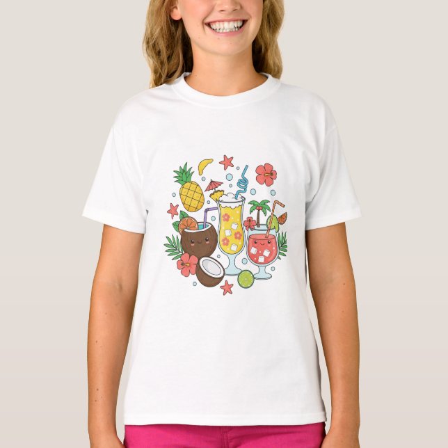 Camiseta de Menina de Cocktail de Verão Fofo de Be (Frente)