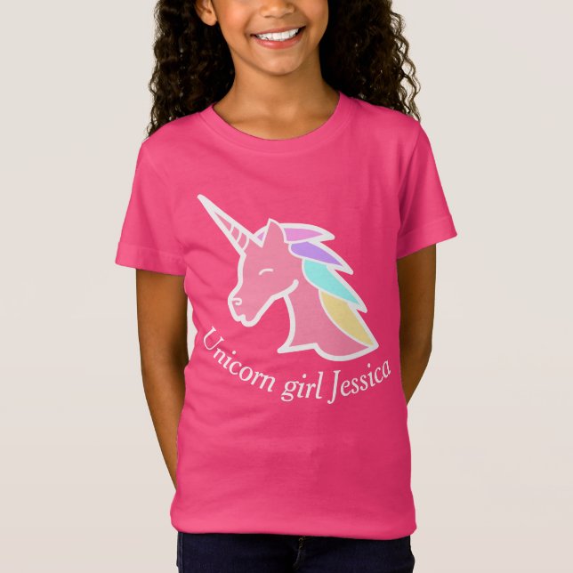 Camiseta de menina personalizada rosa-crente do Un (Frente)