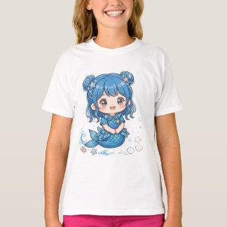 Camiseta de Menina Sereia do Oceano Azul Fofa - Ka