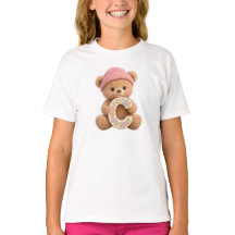 Camiseta de meninas com urso de pelúcia e inicial
