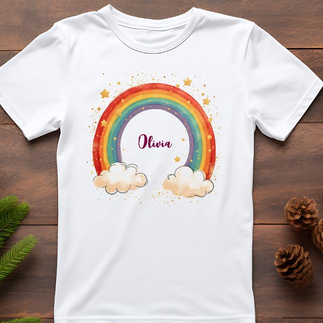 Camiseta de Meninas Encantador Arco-íris com Estre (Criador carregado)