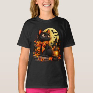 Camiseta de Meninas Gato Preto de Halloween Fofo