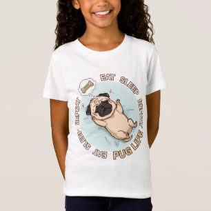 Camiseta de Meninas Pug Adorável Dormindo Comer