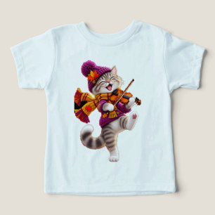 Camiseta de Menino Pequeno Violino de Gato Outono