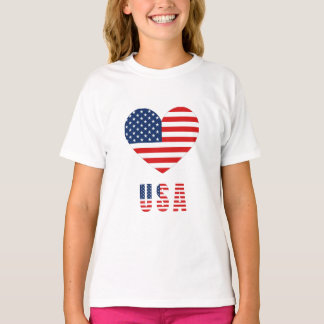 Camiseta de moça com Design de coração de bandeira
