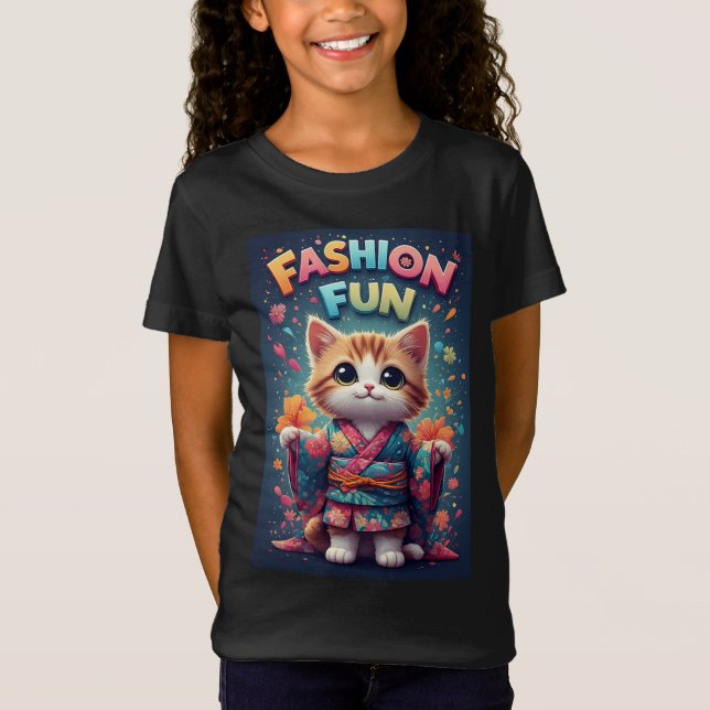 🐱 Camiseta de Moda de Gato Kimono Floral Presente (Frente)