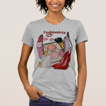 Camiseta de Moda Glamour, Essenciais de Maquiagem 