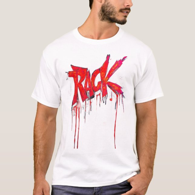 Camiseta de moda urbana com grafite RACK vermelho  (Frente)