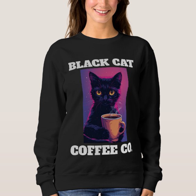camiseta de moletom BLACK CAT COFFEE outono (Frente)