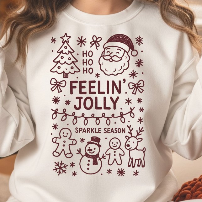 Camiseta de Moletom Feelin' Jolly Colagem de Desen (Feelin' Jolly Christmas Doodle Collage Sweatshirt)