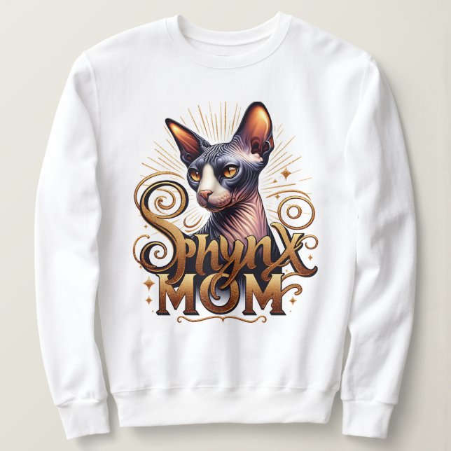 Camiseta de Moletom Feminina Mãe de Gato Sphynx (Frente do Design)