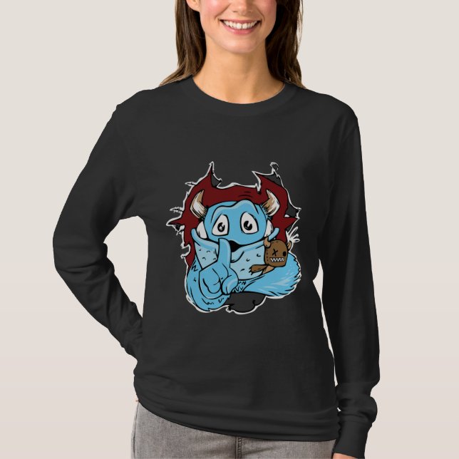 Camiseta de Monstro Preto e Azul Estranha mas Dive (Frente)