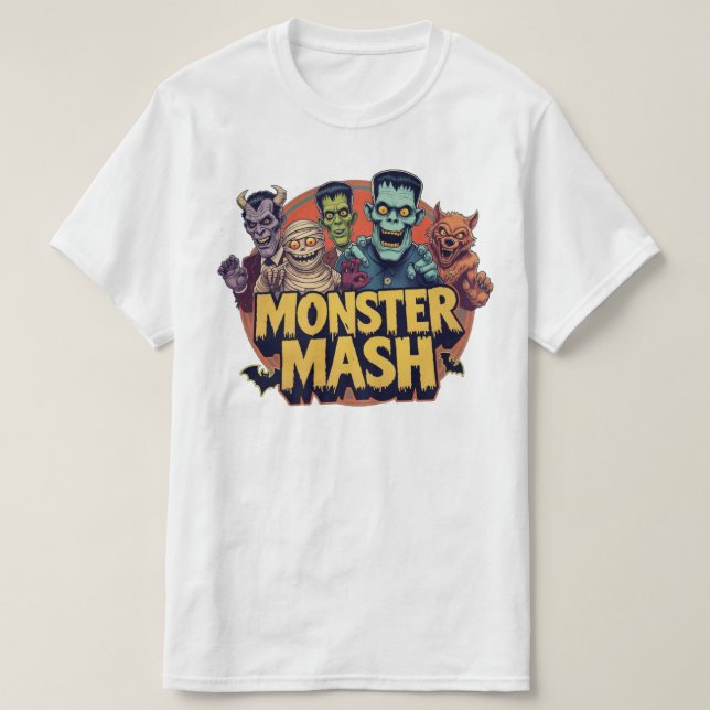 Camiseta de Monstros Halloween Retrô (Frente do Design)