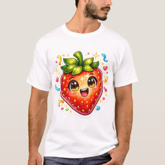 Camiseta de Morango Dormindo Fofo | Fruta Kawaii