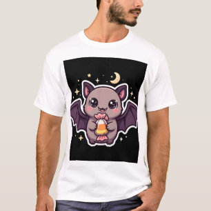 Camiseta de Morcego Fofo Segurando Candy Corn