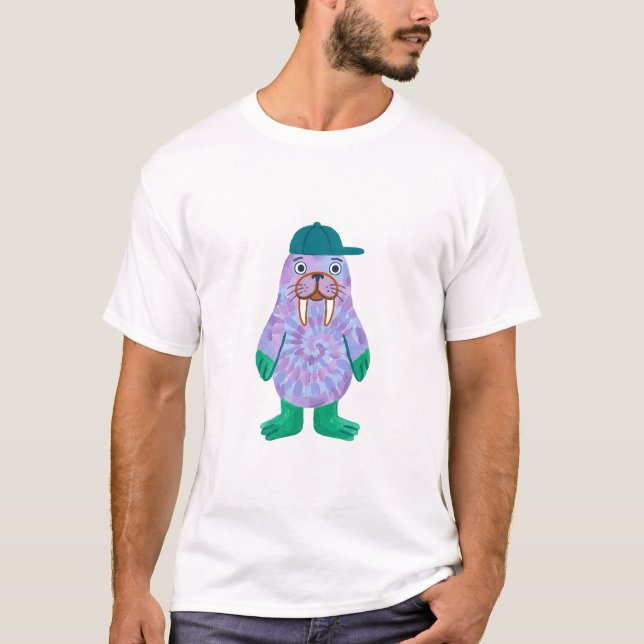 Camiseta de Morsa com Boné e Redemoinho de Tie-Dye (Frente)