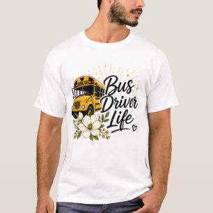 Camiseta de Motorista de Ônibus Escolar Floral - "