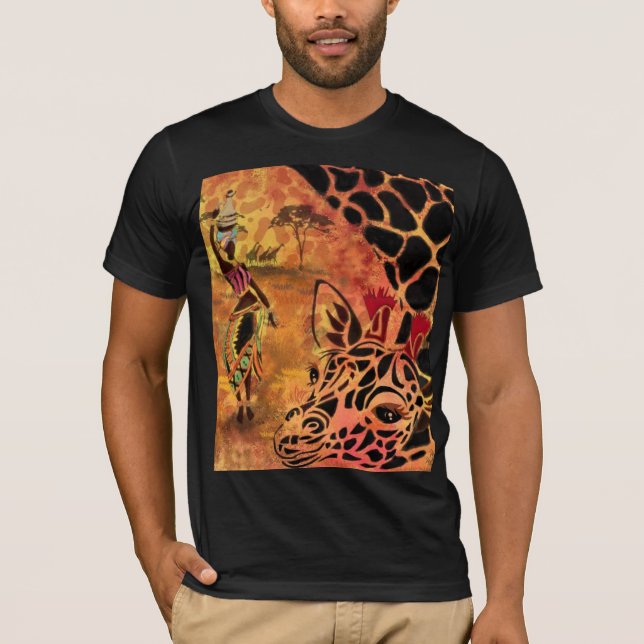 Camiseta de mulher e girafa africana (Frente)