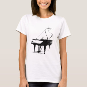 Camiseta de música com esboço minimalista de piano
