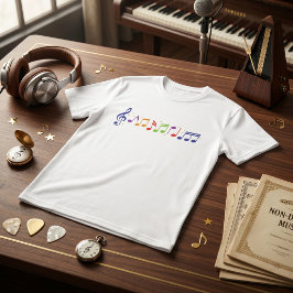 Camiseta de Músico com Notas Musicais Coloridas eC