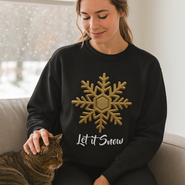 Camiseta de Natal Azul e Dourado com Floco de Neve (cozy and warm "let it snow" sweatshirt)