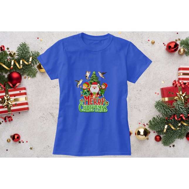Camiseta de Natal Blue Hummingbird com Elves (Criador carregado)