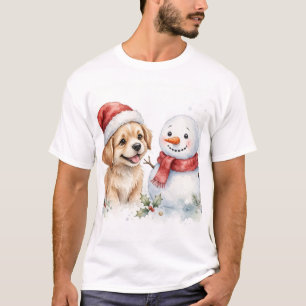Camiseta de Natal Cachorrinho Boneco de Neve Aquar