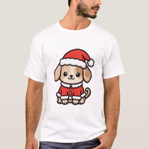 Camiseta de Natal Cachorrinho Papai Noel Fofo
