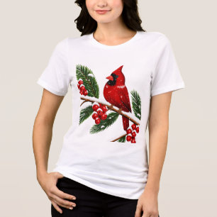 Camiseta de Natal com Cardinal Vermelho no Inverno
