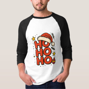 Camiseta de Natal com Chapéu de Papai Noel Ho Ho H