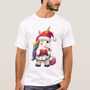 Camiseta de Natal com Chapéu do Papai Noel Unicórn