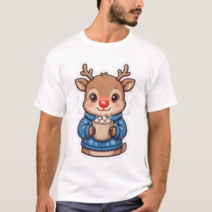 Camiseta de Natal com Chocolate Quente e Rena