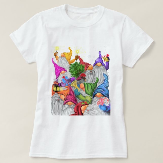 Camiseta de Natal com Festa do Gnome Feliz (Frente do Design)