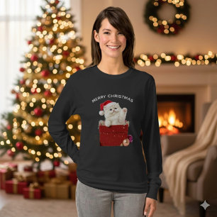 Camiseta de Natal com Gatinho Fofo de Chapéu de Pa