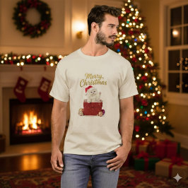 Camiseta de Natal com Gatinho Fofo de Chapéu de Pa