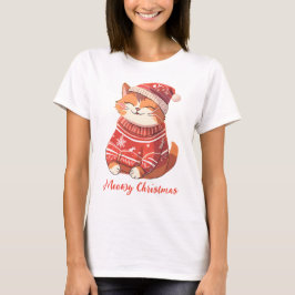 Camiseta de Natal com Gato Festivo