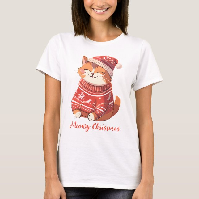 Camiseta de Natal com Gato Festivo (Frente)
