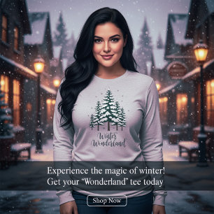 Camiseta de Natal com Pinheiros Escritos à Mão
