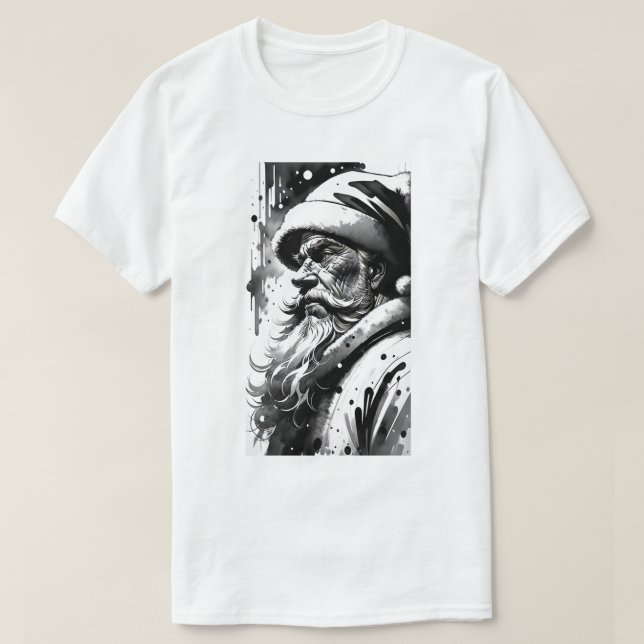 Camiseta de Natal com tinta preta Papai Noel (Frente do Design)