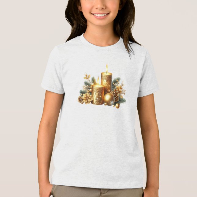Camiseta de Natal com Velas Douradas (Frente)
