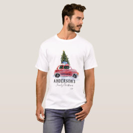 Camiseta de Natal da Família - Carro Vermelho Vint