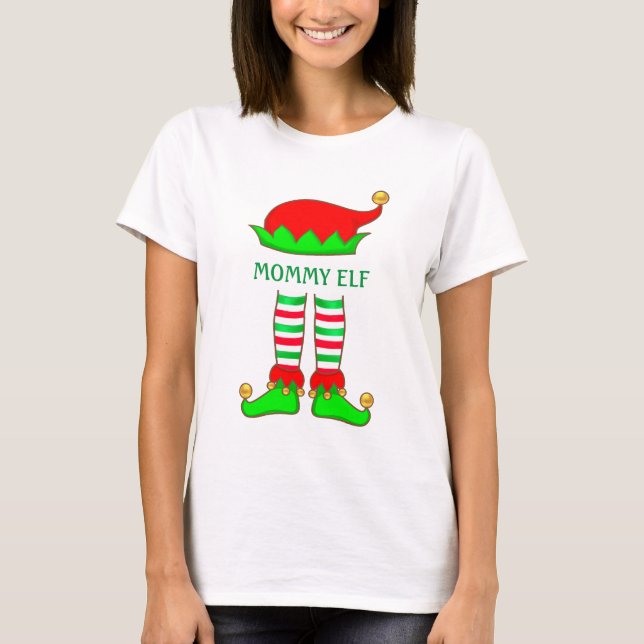 Camiseta de Natal da Mamãe Elfa Fofo e na Moda (Frente)