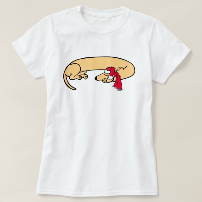 Camiseta de Natal Dachshund Dormindo (Frente do Design)