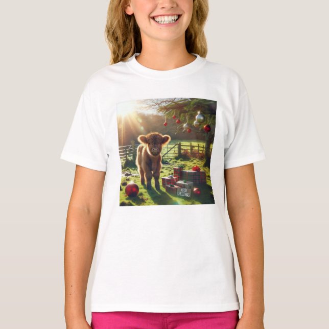 Camiseta de Natal das vacas da Highland (Frente)