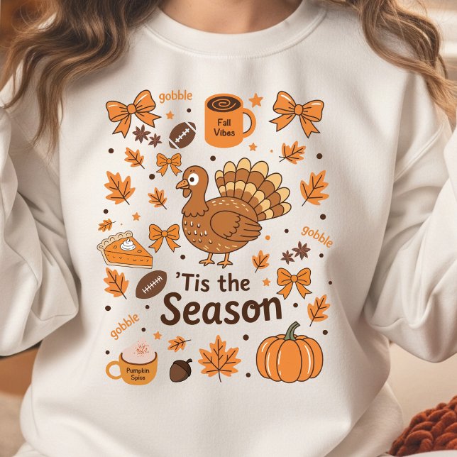 Camiseta de Natal de Ação de Graças com Colagem de (cozy fall doodle collage sweatshirt)