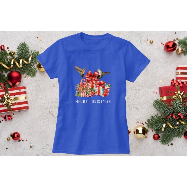 Camiseta de Natal de Beija-flor Azul com Caixas de (Criador carregado)